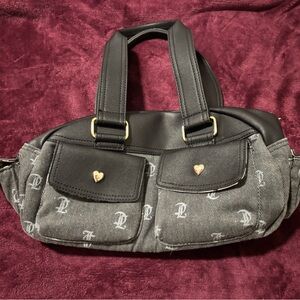 Juicy Couture Black and Gray Logo Shoulder Bag